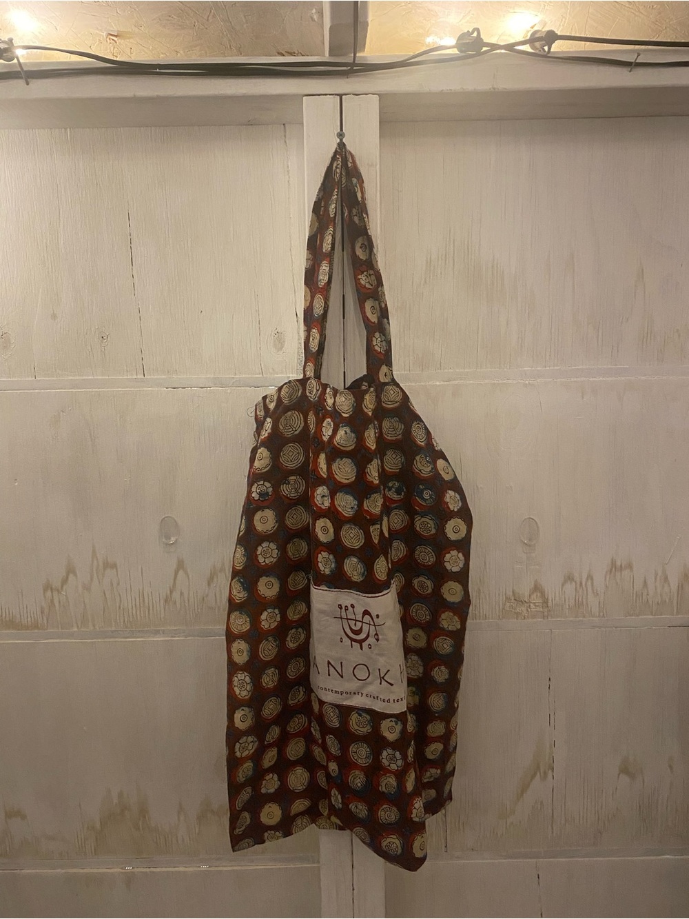 Anoki Brown Patterned Tote Bag with Front Logo Patch